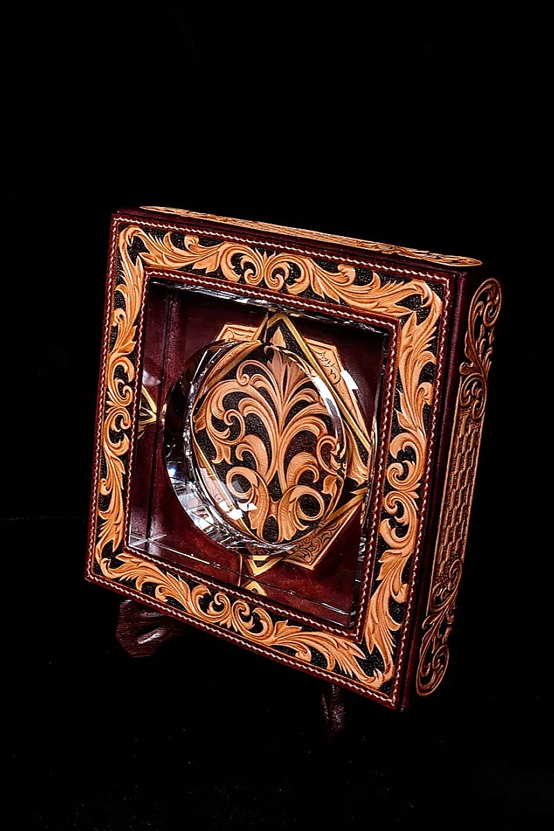 Baroque Series Vegetable-Tanned Cowhide Hand-Carved Tabletop Three-Piece Set