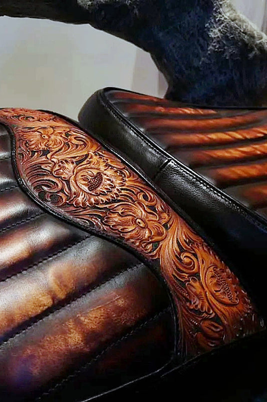 Hand-Carved Vegetable-Tanned Cowhide Motorcycle Seat