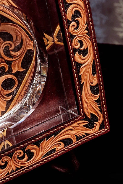 Baroque Series Vegetable-Tanned Cowhide Hand-Carved Tabletop Three-Piece Set