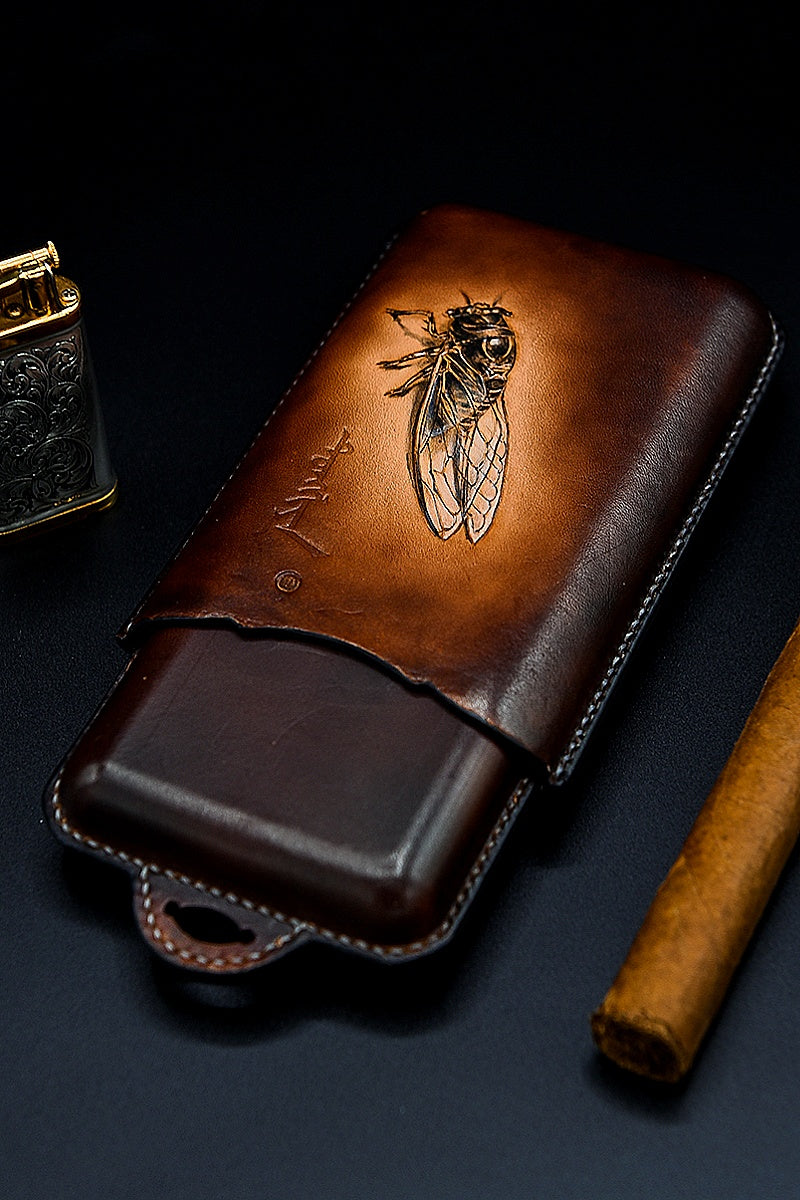 Hand-carved Cigar Case Made of Vegetable-tanned Cowhide