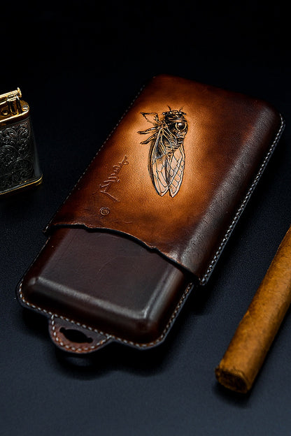 Hand-carved Cigar Case Made of Vegetable-tanned Cowhide