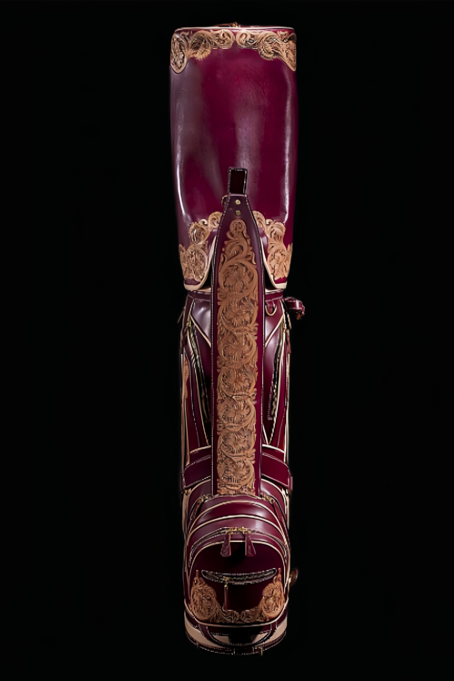 Hand-carved vegetable-tanned cowhide golf bag