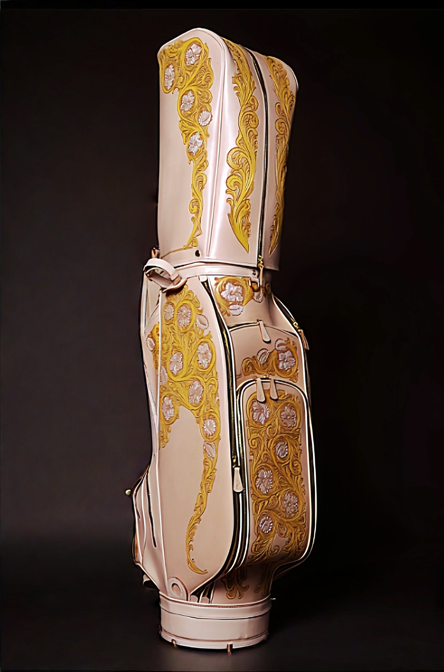 Hand-carved vegetable-tanned cowhide golf bag