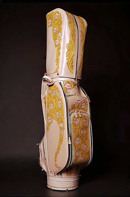 Hand-carved vegetable-tanned cowhide golf bag