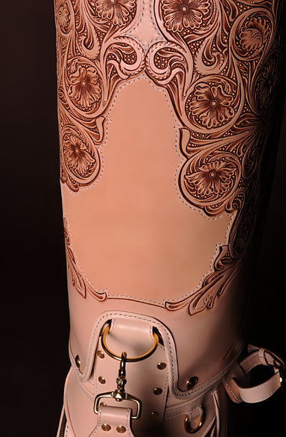 Hand-carved vegetable-tanned cowhide golf bag