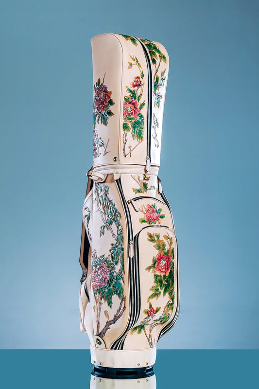 Hand-carved vegetable-tanned cowhide golf bag