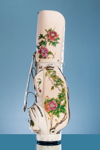 Hand-carved vegetable-tanned cowhide golf bag