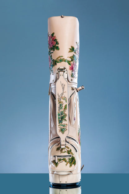 Hand-carved vegetable-tanned cowhide golf bag