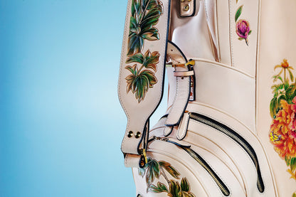 Hand-carved vegetable-tanned cowhide golf bag