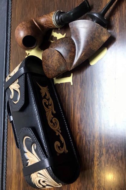 Hand-carved Tobacco Pipe Pouch Made of Vegetable Tanned Cowhide
