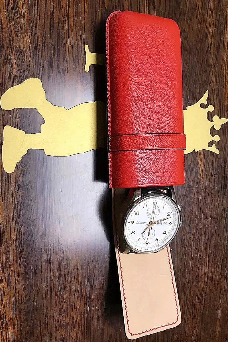 Lychee-pattern cowhide watch storage bag