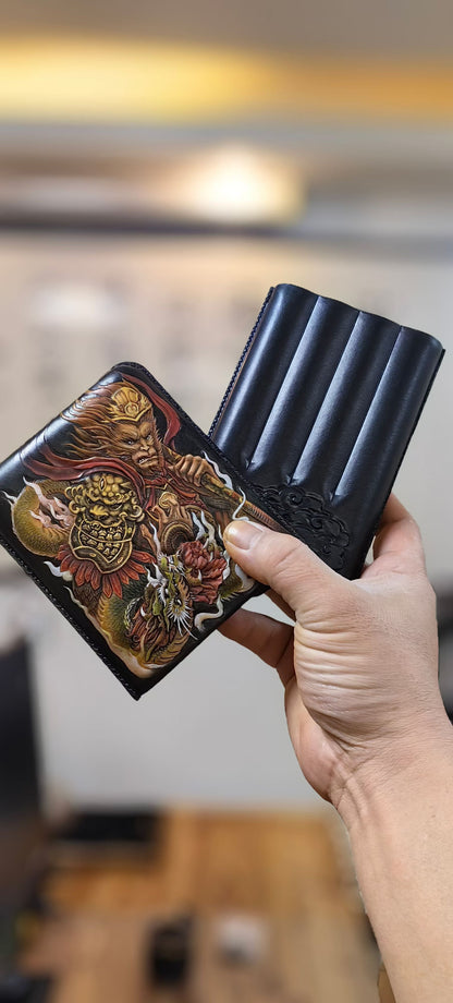 Hand-carved Cigar Case Made of Vegetable-tanned Cowhide