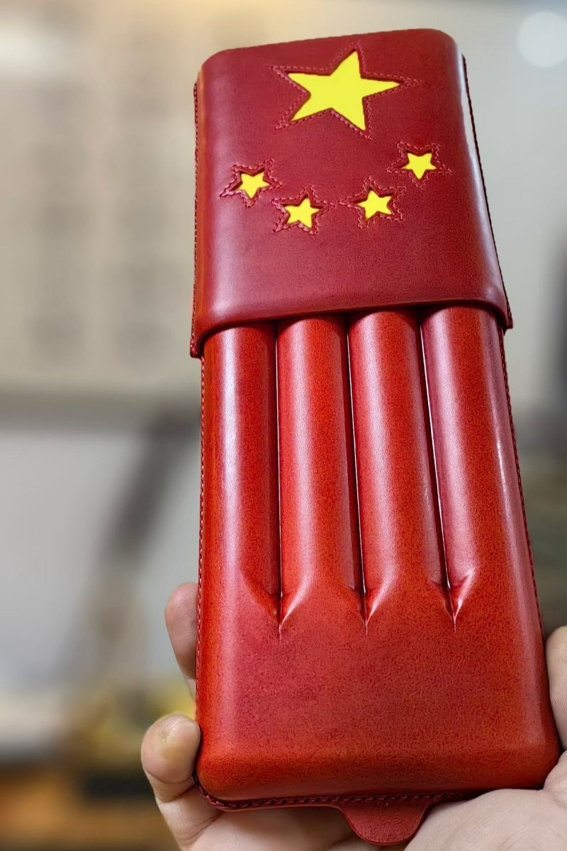 Cowhide Patchwork Stitched Cigar Case