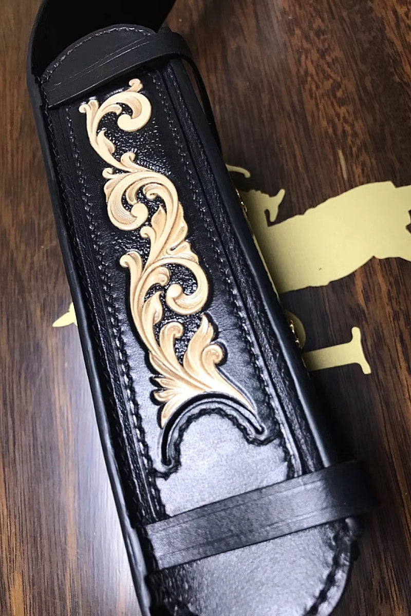 Hand-carved Tobacco Pipe Pouch Made of Vegetable Tanned Cowhide