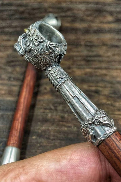 Handmade slender tobacco pipe made of pure silver