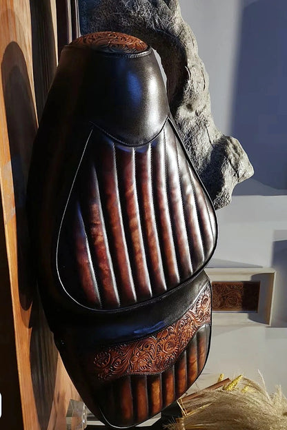 Hand-Carved Vegetable-Tanned Cowhide Motorcycle Seat