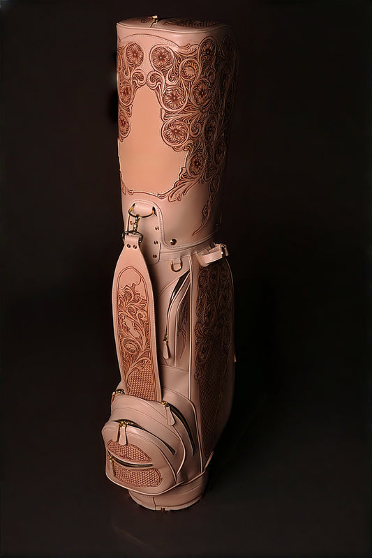 Hand-carved vegetable-tanned cowhide golf bag