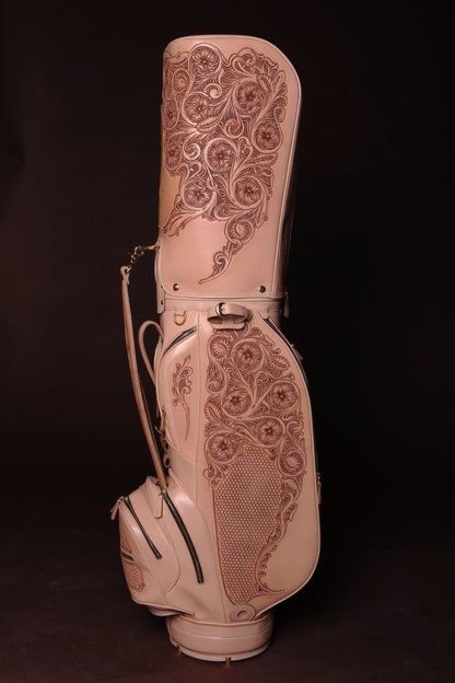 Hand-carved vegetable-tanned cowhide golf bag