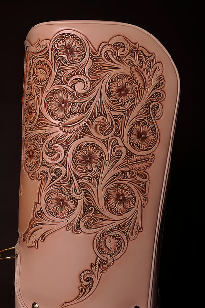 Hand-carved vegetable-tanned cowhide golf bag