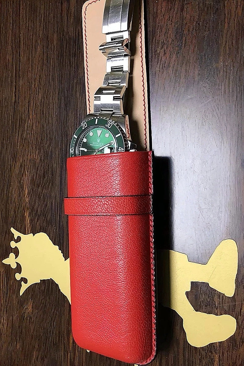 Lychee-pattern cowhide watch storage bag