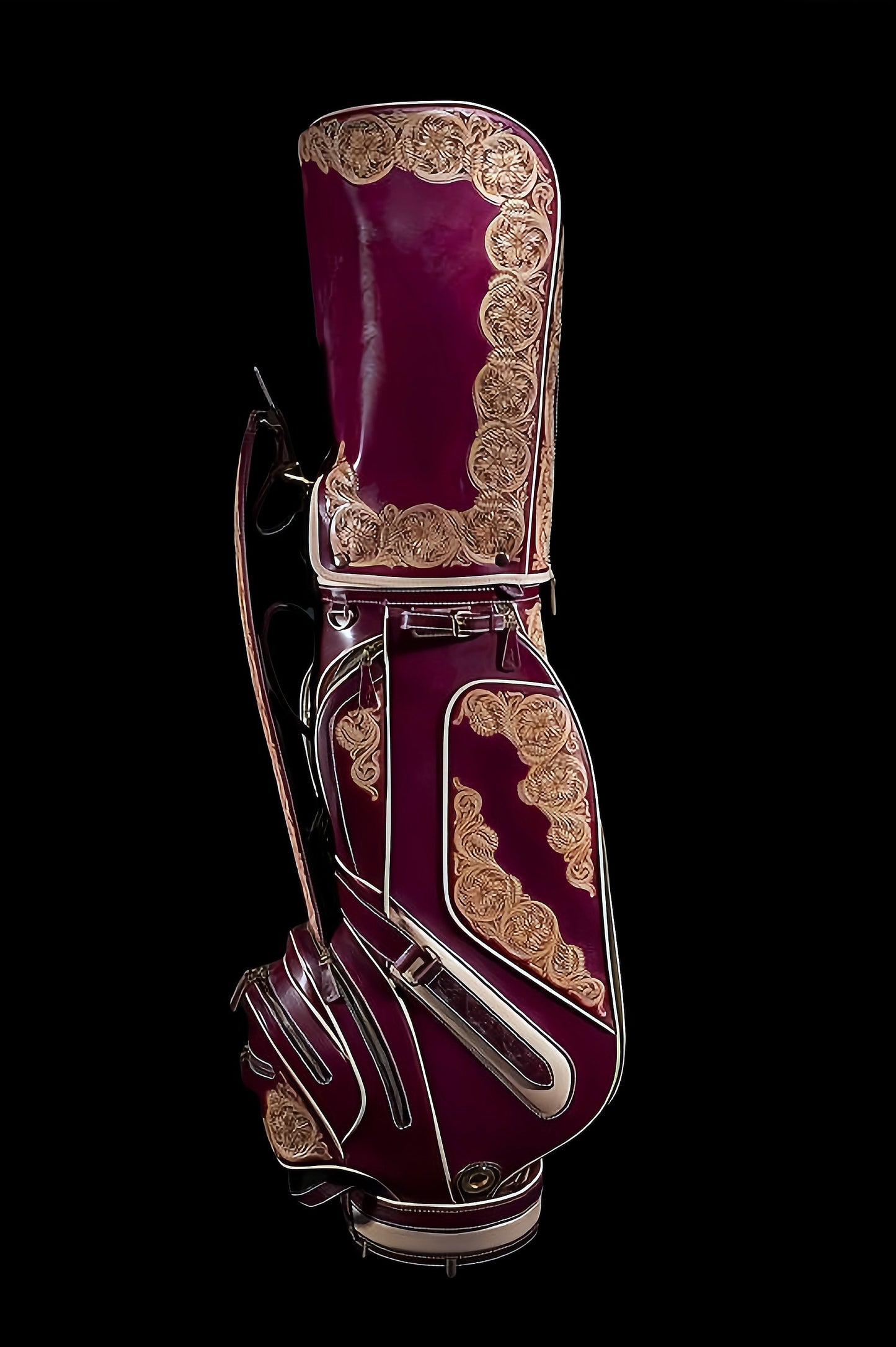 Hand-carved vegetable-tanned cowhide golf bag