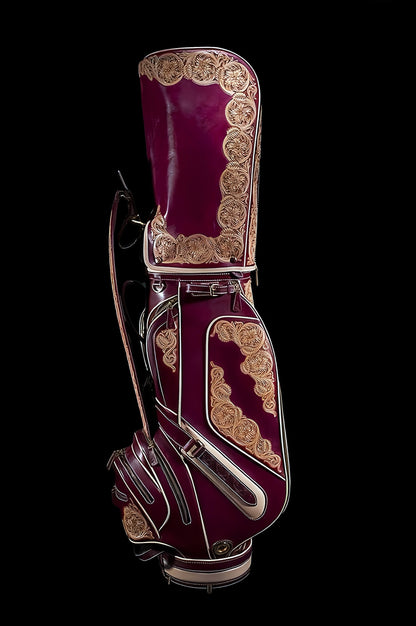 Hand-carved vegetable-tanned cowhide golf bag