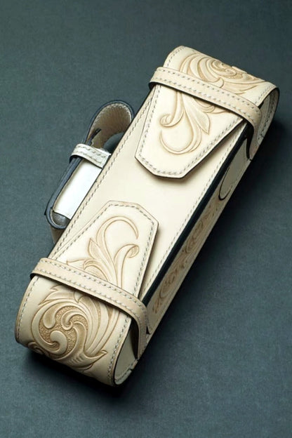 Hand-carved Tobacco Pipe Pouch Made of Vegetable Tanned Cowhide