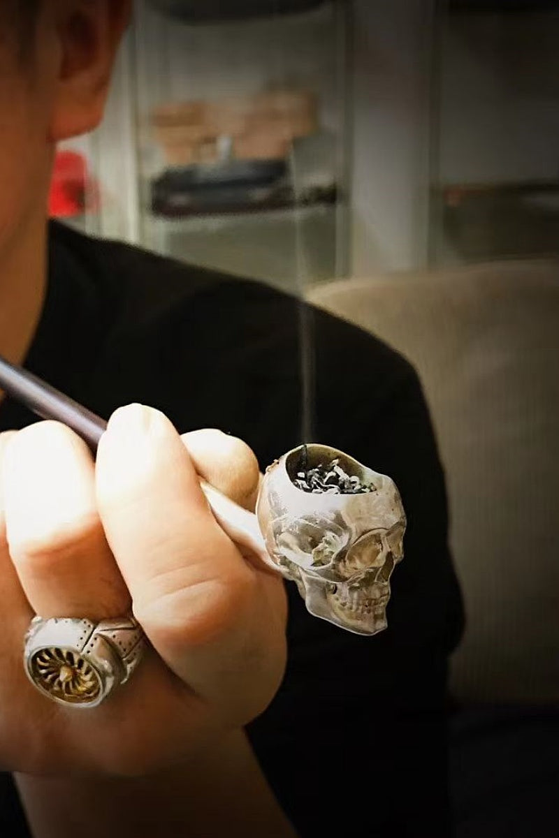 Handmade slender tobacco pipe made of pure silver