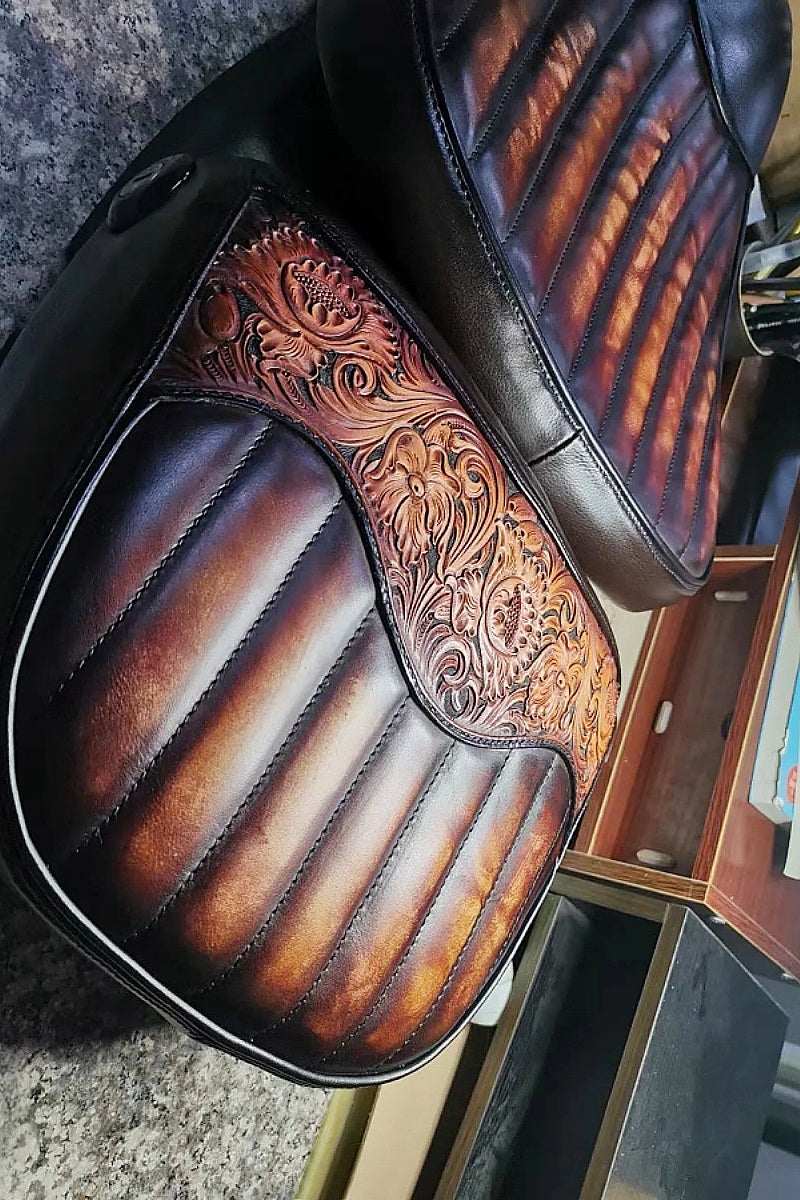 Hand-Carved Vegetable-Tanned Cowhide Motorcycle Seat