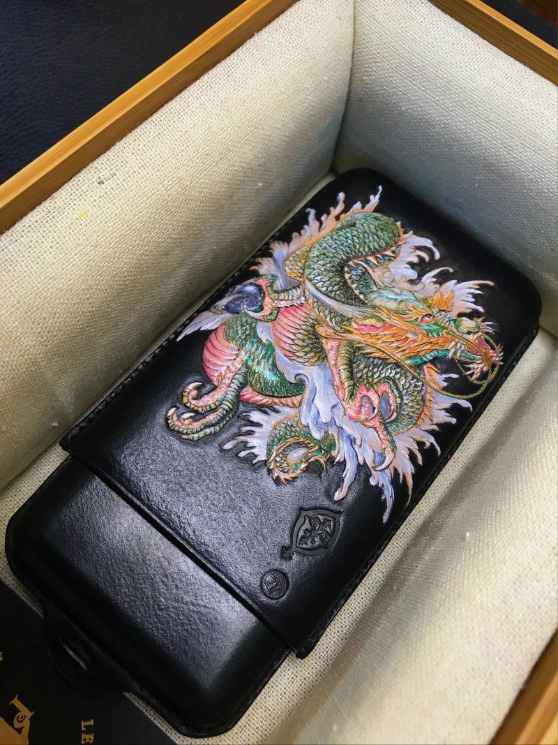 Hand-carved Cigar Case Made of Vegetable-tanned Cowhide