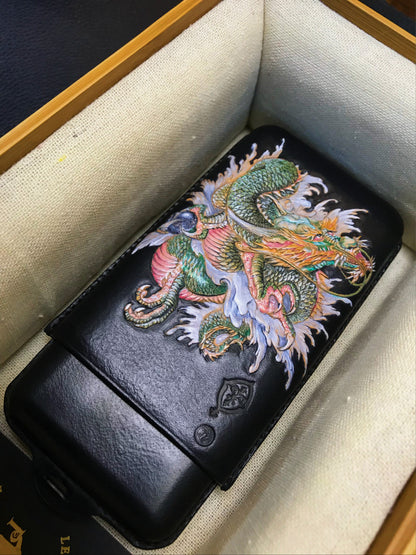 Hand-carved Cigar Case Made of Vegetable-tanned Cowhide