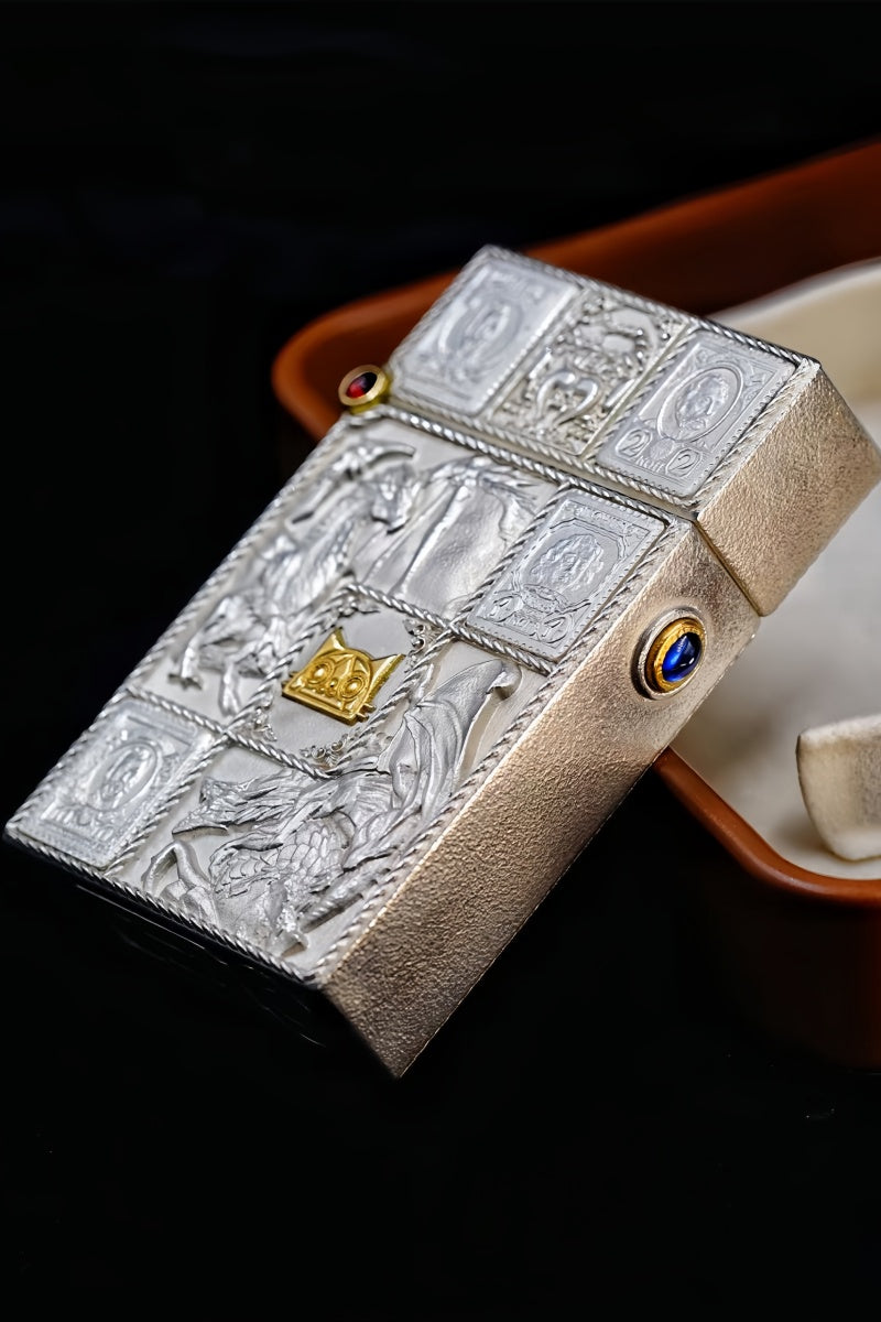 Pure silver lighter with gold inlay