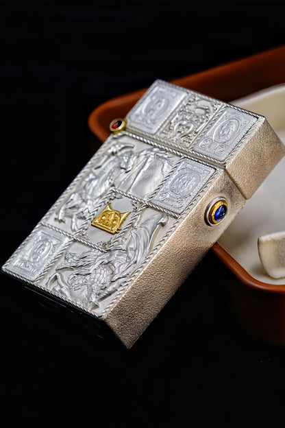 Pure silver lighter with gold inlay