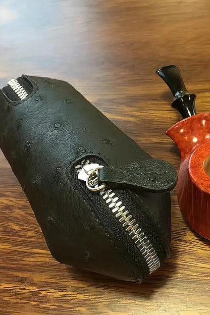 Vegetable-tanned Leather Carved Capsule Pipe Pouch