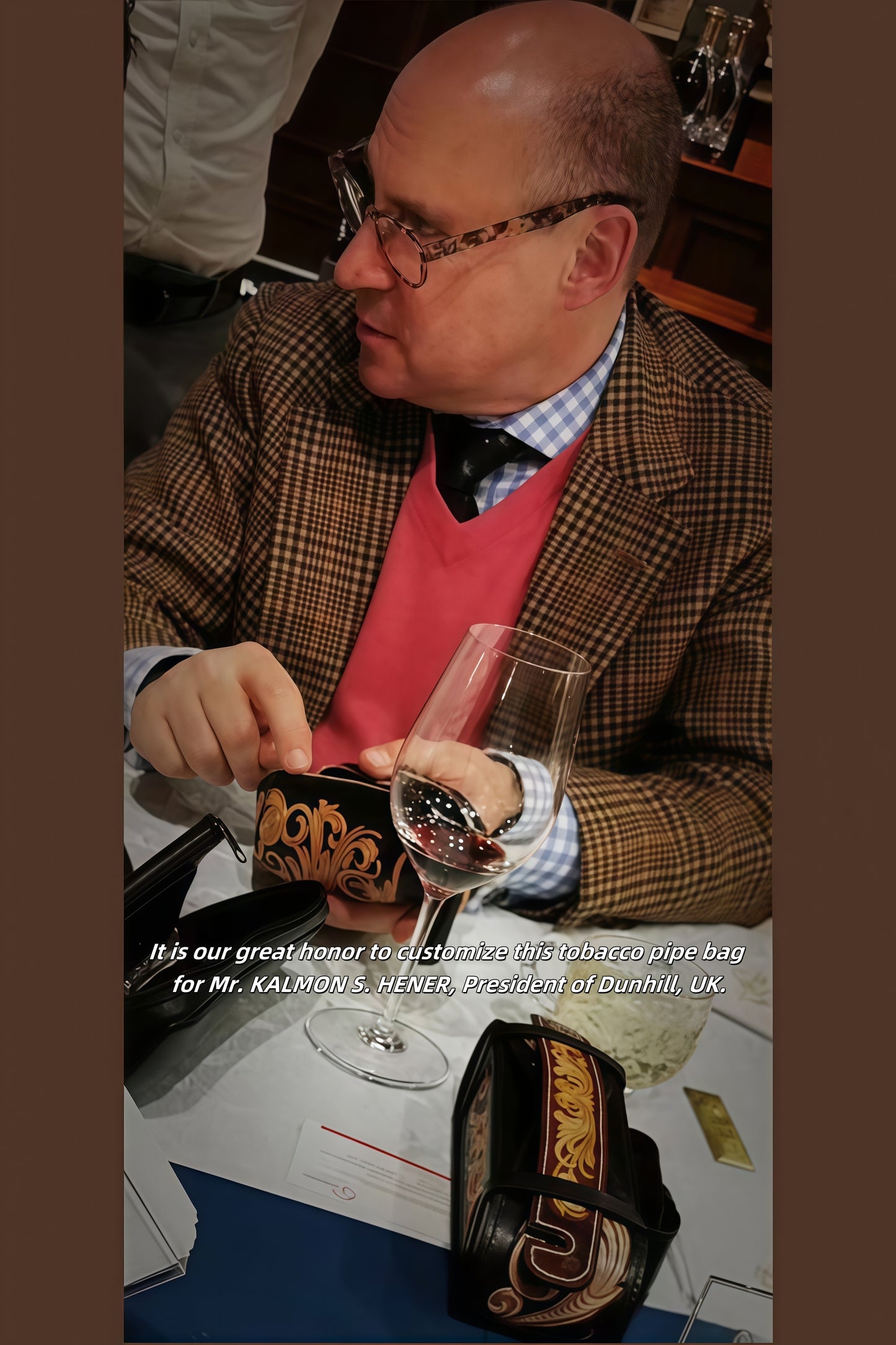 Hand-carved Tobacco Pipe Pouch Made of Vegetable Tanned Cowhide