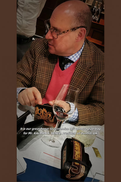 Hand-carved Tobacco Pipe Pouch Made of Vegetable Tanned Cowhide