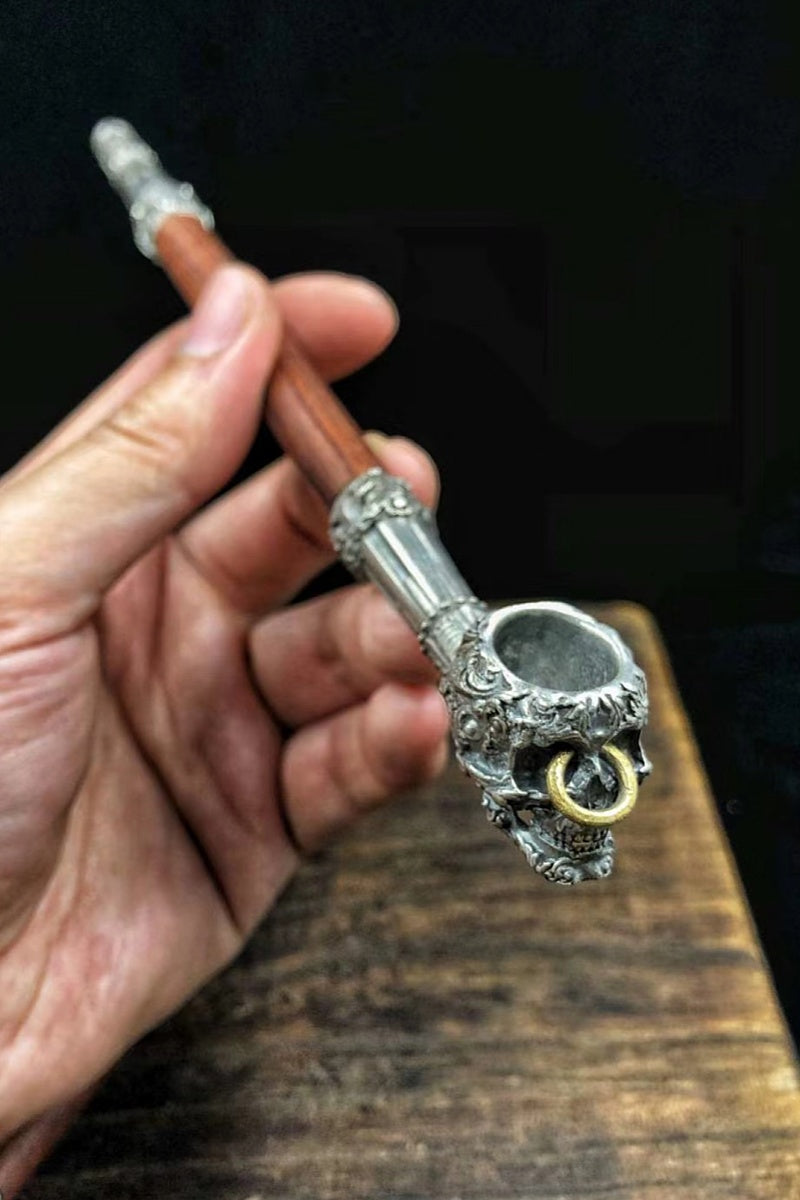 Handmade slender tobacco pipe made of pure silver