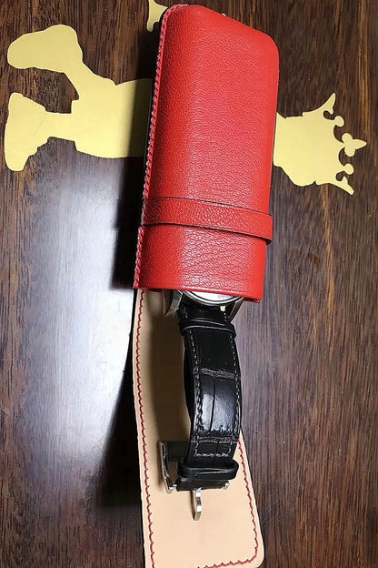 Lychee-pattern cowhide watch storage bag