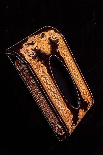 Baroque Series Vegetable-Tanned Cowhide Hand-Carved Tabletop Three-Piece Set