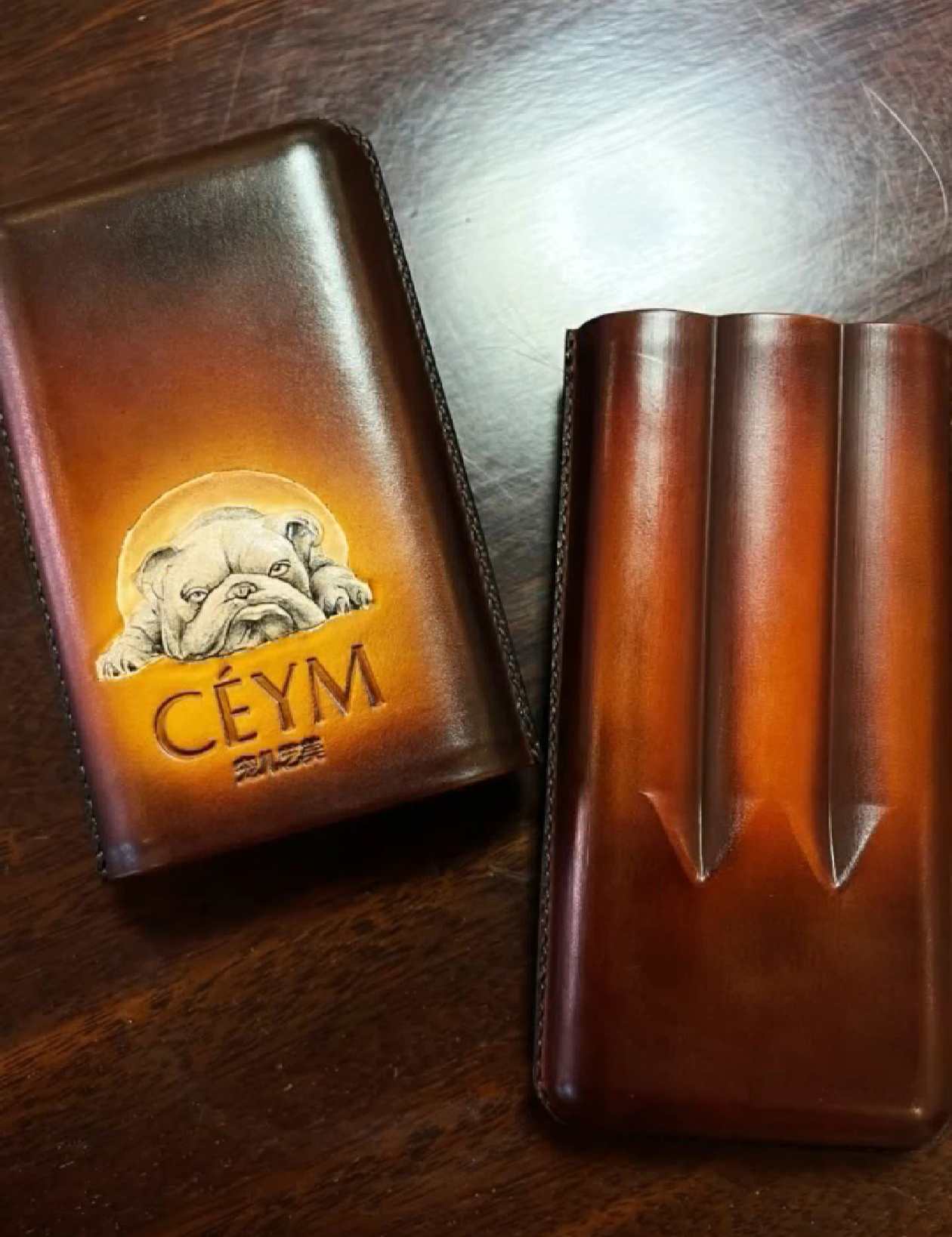 Hand-carved Cigar Case Made of Vegetable-tanned Cowhide