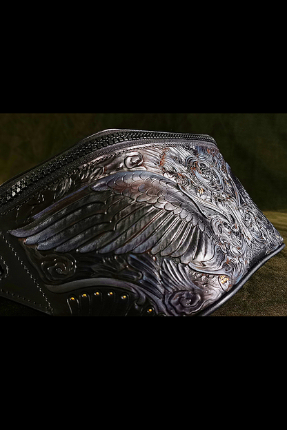 Vegetable-Tanned Leather Hand-Carved Motorcycle Waist Bag