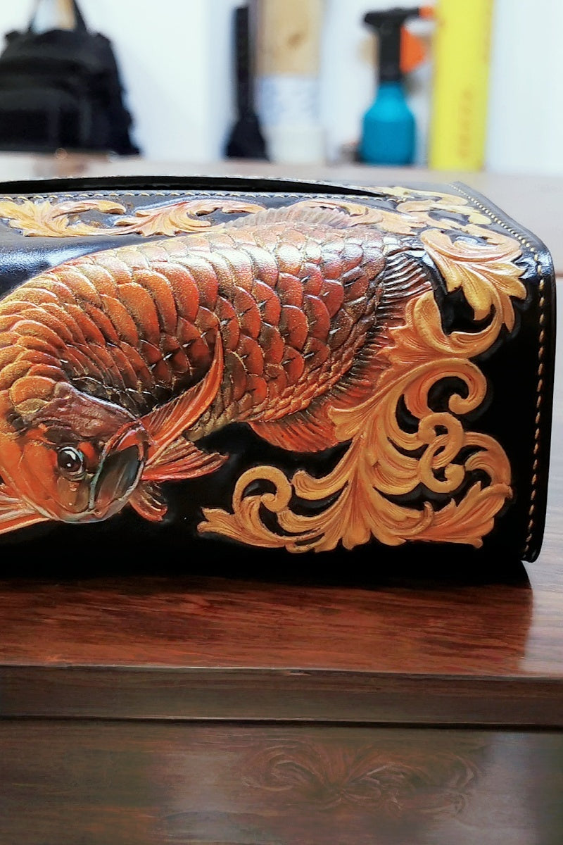 Vegetable-Tanned Cowhide Carved Tissue Case