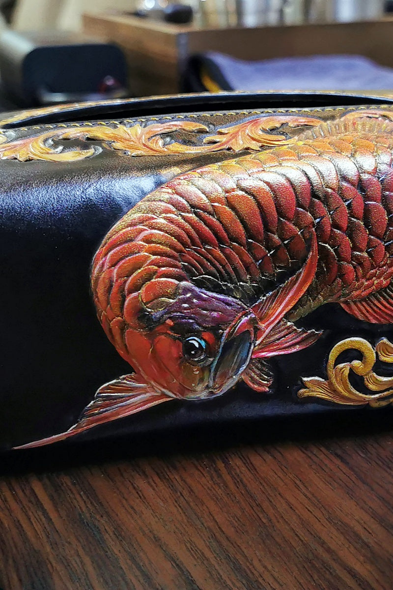 Vegetable-Tanned Cowhide Carved Tissue Case