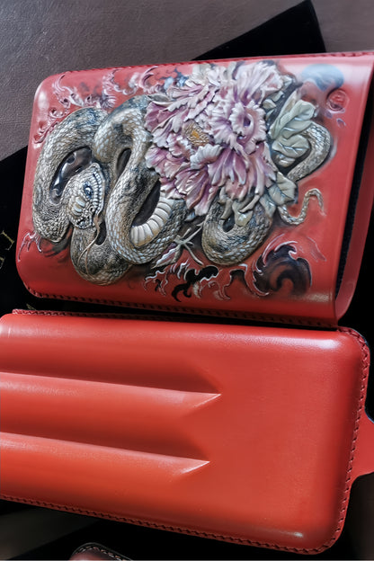 Hand-carved Cigar Case Made of Vegetable-tanned Cowhide