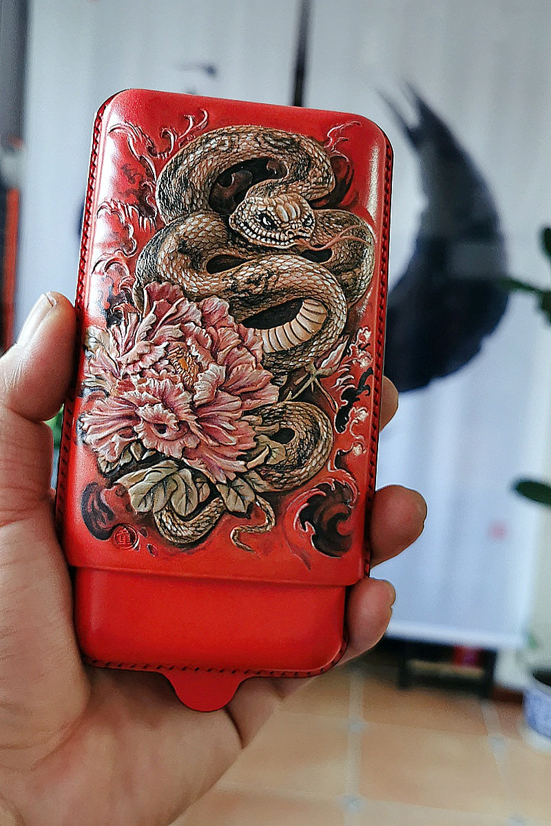 Hand-carved Cigar Case Made of Vegetable-tanned Cowhide