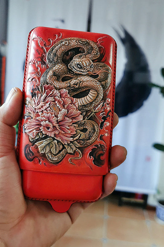 Hand-carved Cigar Case Made of Vegetable-tanned Cowhide