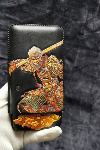 Hand-carved Cigar Case Made of Vegetable-tanned Cowhide