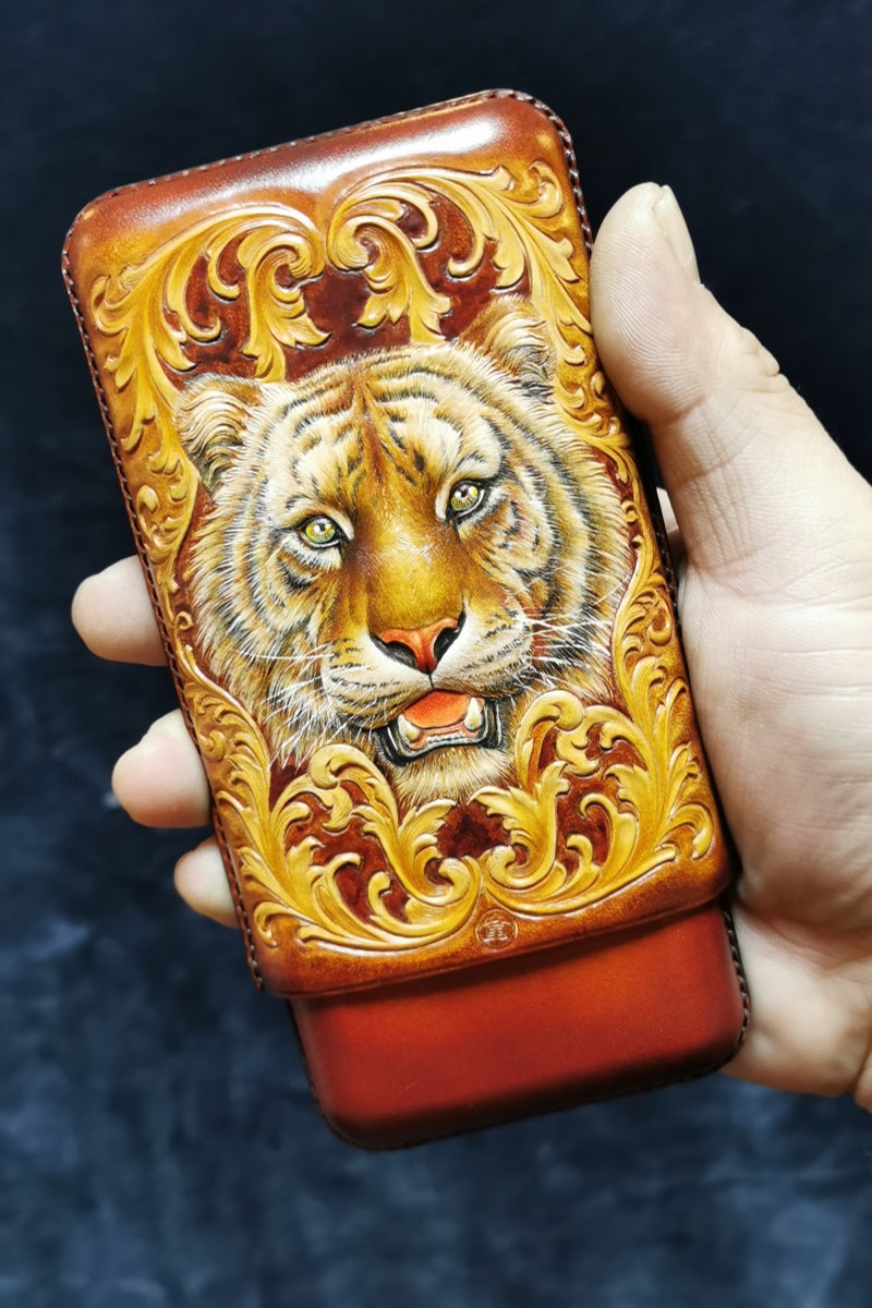 Hand-carved Cigar Case Made of Vegetable-tanned Cowhide