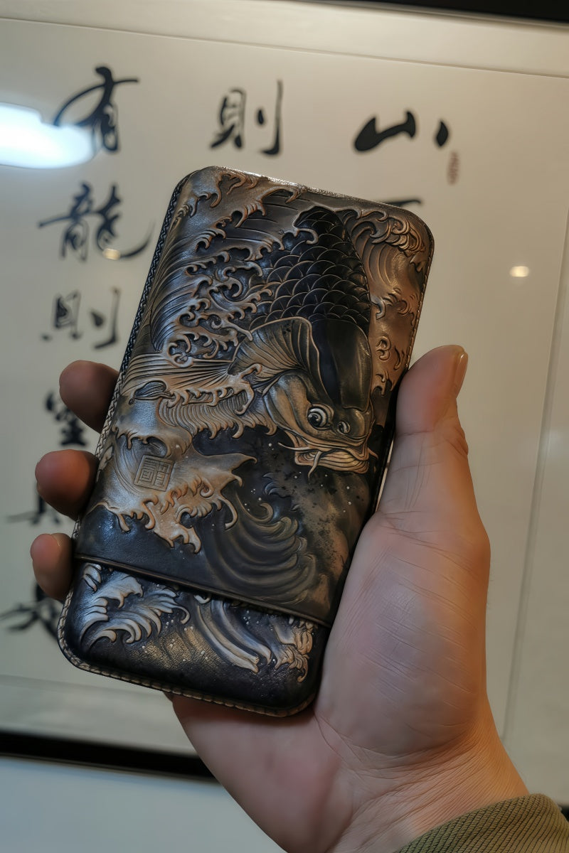 Hand-carved Cigar Case Made of Vegetable-tanned Cowhide