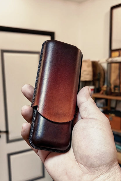 Hand-carved Cigar Case Made of Vegetable-tanned Cowhide
